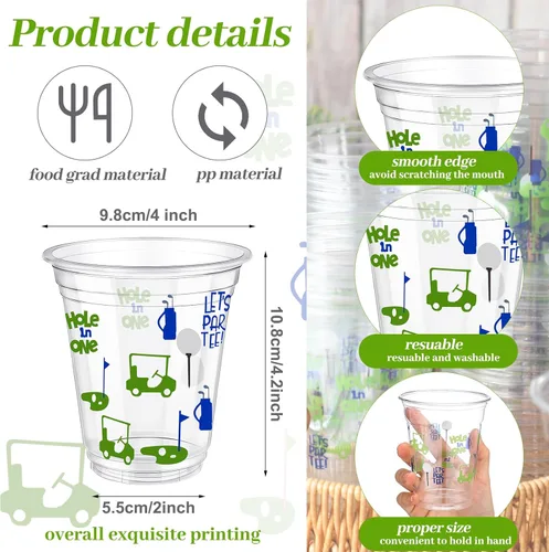 Miniatura 2 de Qinyoung 100 unidades de suministros para fiestas de pelotas de golf Masters a granel, vasos de plástico transparente de 12 onzas, desechables, Azul