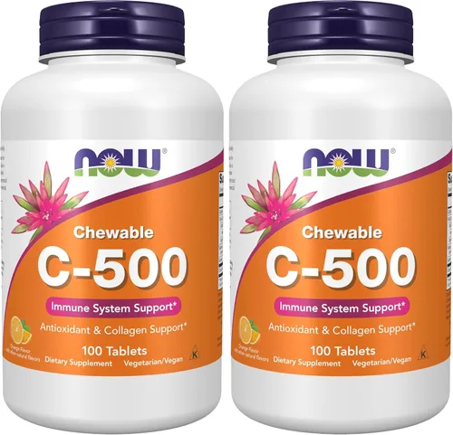 Miniatura 10 de Suplementos NOW, vitamina C-500, protección antioxidante*, sabor a cereza, 100 pastillas masticables