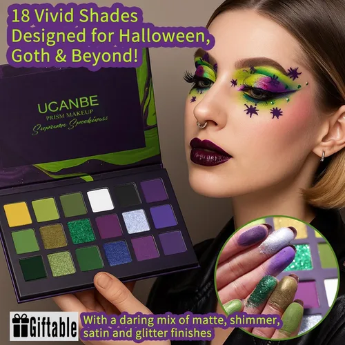 Miniatura 2 de Paleta de Sombras de Ojos Gótica Verde Morada - 18 Colores Mate Brillante Metálico Brillante y Oscuro Sombras de Ojos Góticas Ahumadas