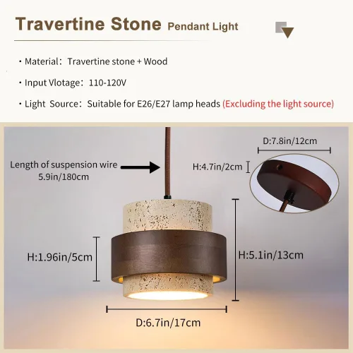 Miniatura 5 de Wabi-Sabi - Colgante de piedra natural nórdica con diseño de cueva amarilla clara con diseño de piedra de madera, luz vintage de travertino