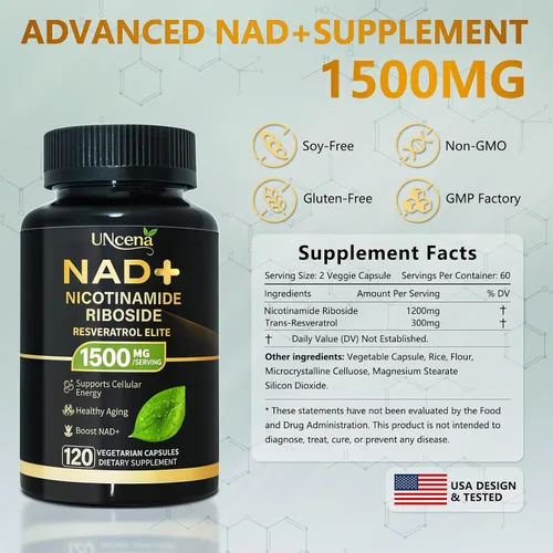 Miniatura 6 de Suplemento NAD 1500mg - NAD+ Liposomal Nicotinamida Ribósido con Resveratrol, NAD Plus Potenciador - Apoyo para la Salud Celular, Resistencia