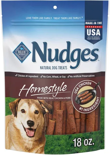 Blue Buffalo Nudges Homestyle - Golosinas naturales para perros con pollo y cerdo, bolsa de 18 onzas