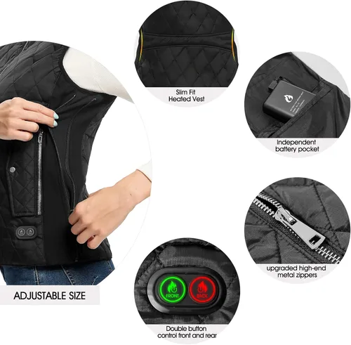 Miniatura 4 de Heated Vest For Women - Stand Collar Quilted Outerware Neck Heating With 6 Heating AerasBattery Included