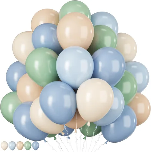 Miniatura 13 de Jobkoo Globos Azules y Blancos, 60 Pzs Globos de Látex Pastel Azul Bebé Plateado de 12 Pulgadas con Globos de Confeti Metálico Globos de Graduación