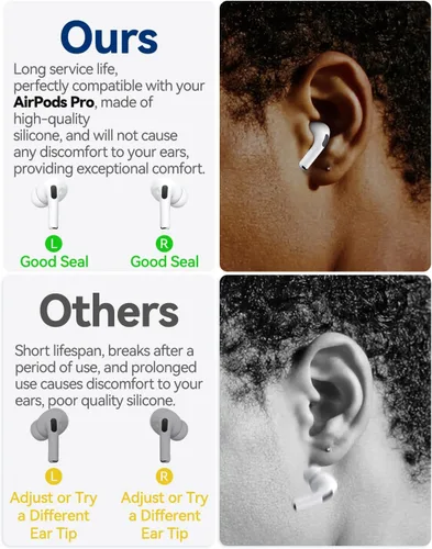 Miniatura 4 de 4 pares de almohadillas de silicona de repuesto para AirPods Pro 1st/2nd (2019/2022/2023) con bolígrafo de limpieza, agujero de reducción de ruido