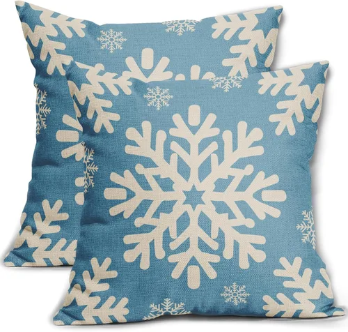 Miniatura 35 de Fundas de almohada decorativas de Navidad negras 40x40 cm con copos de nieve blancos de Navidad, juego de 2, temática rústica de invierno