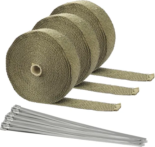 Miniatura 8 de Ucreative Envoltura de cabezal de escape de fibra de vidrio negra de 2 pulgadas x 50 pies con 10 bridas de bloqueo de acero inoxidable de 11.8