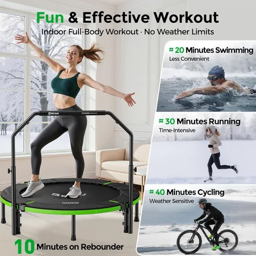 Miniatura 5 de BCAN SP3 40"/48" Foldable Mini Trampoline, Rebounder Trampoline for Adults, U/T Adjustable Foam Handle, Exercise Rebounder for Adults Indoor/Garden