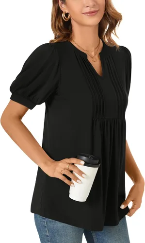 Miniatura 4 de Anyally Blusa casual de verano para mujer, manga corta, plisada, para el trabajo
