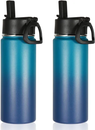 Miniatura 14 de Volhoply Paquete a Granel de 8 Botellas de Agua Aisladas de 18 Onzas, Botellas de Agua de Acero Inoxidable para Niños con Tapa con Pajita, Botella