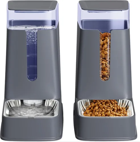 Dispensador de comida para gatos y dispensador de agua para gatos con cuencos de acero inoxidable, alimentador por gravedad para perros pequeños,