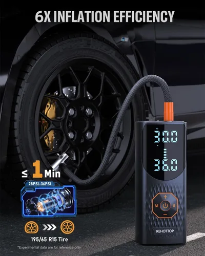 Miniatura 2 de Inflador de neumáticos, compresor de aire portátil, bomba de aire de 160 PSI para neumáticos de automóvil con medidor de presión digital, luz LED e