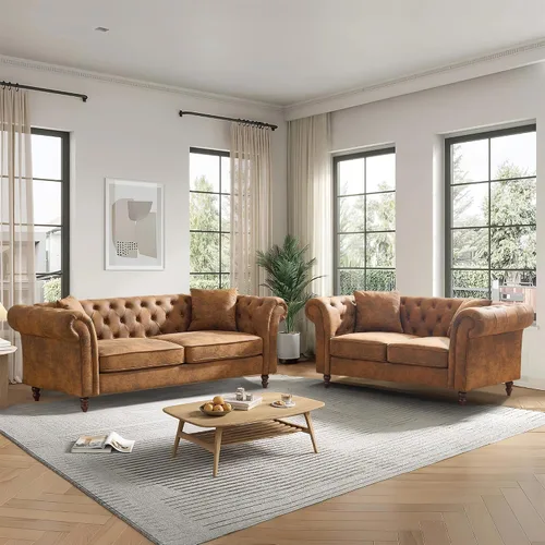 Miniatura 10 de Chesterfield Tech - Sofá biplaza de tela de 66 pulgadas, tapizado de tela de alta tecnología, con brazos enrollados, moderno de mediados de siglo