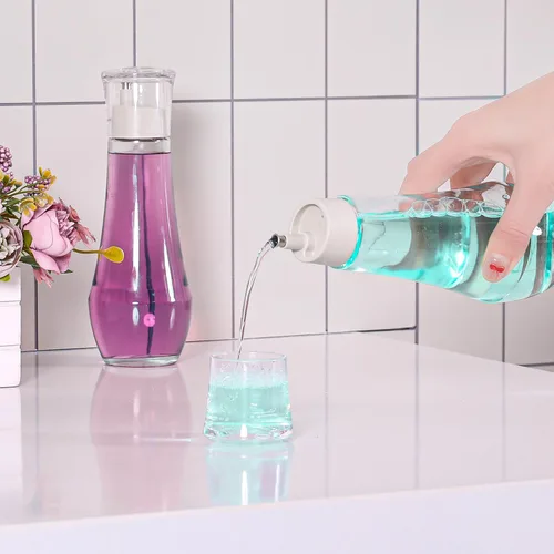 Miniatura 5 de Dispensador de enjuague bucal para baño, dispensadores de enjuague bucal de vidrio con taza, contenedor de enjuague bucal para adultos/niños, 8.8 2