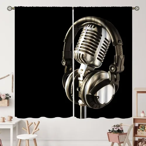Miniatura 26 de Cortinas de notas musicales, rústicas, mágicas, notas musicales, arte retro, piano y violín, cortina con bolsillo para barra para dormitorio, sala