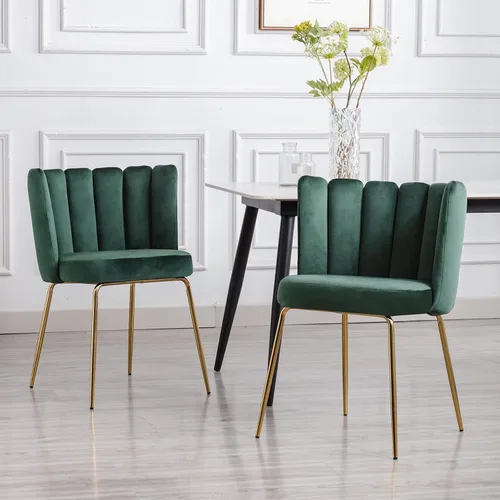 Juego de 2 sillas de comedor de terciopelo, sillas decorativas modernas con respaldo de pétalos y patas de metal dorado, cómodas sillas laterales