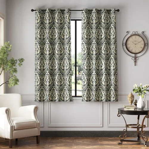 Miniatura 25 de jinchan Cortinas opacas de 90 pulgadas de largo, 2 paneles de medallón de damasco azul, cortinas de ventana para dormitorio, con ojales, aislamiento