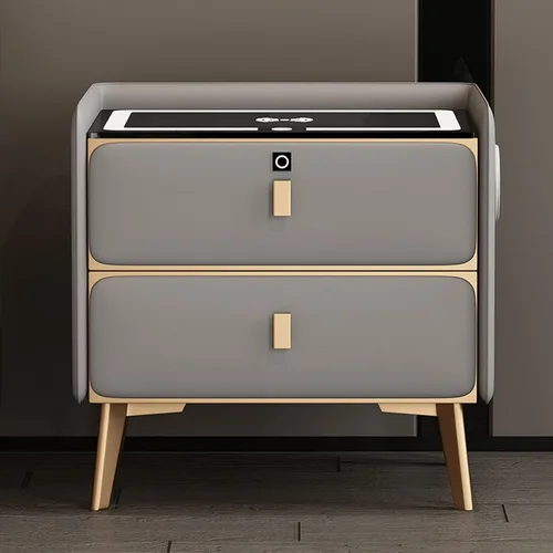 Miniatura 8 de Mesita de noche de carga inteligente, mesa de noche con Bluetooth, mesita de noche LED, modernas mesas de noche con 2 cajones de bloqueo de huellas
