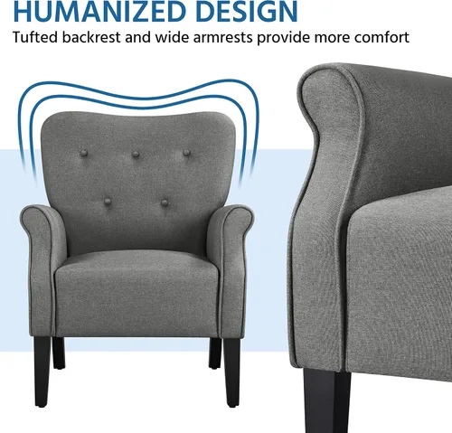 Miniatura 7 de Topeakmart Silla decorativa de tela, sillón moderno de poliéster con patas de madera, respaldo alto y cómodo asiento acolchado para sala de estar