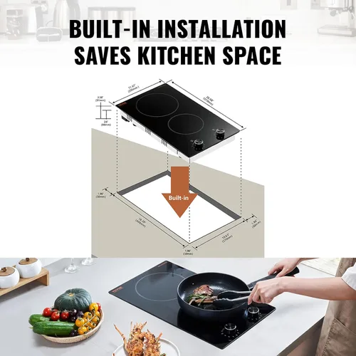 Miniatura 3 de VEVOR Electric Cooktop, 12 inch 2 Burners Built-in Electric Stove Top, 3000W Ceramic Top Radiant Cooktop, with 11 Heat Levels, Glass Panel, Knob