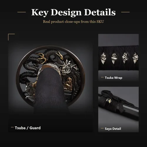 Miniatura 4 de HMS Espada katana samurai japonesa, Tsuba de bambú de latón, acero al carbono 1095, arcilla forjada a mano, templada, espiga completa, afilada