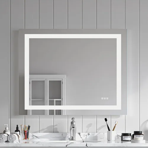 Miniatura 11 de TOOLKISS Espejo de baño LED frontal de 24 x 32 pulgadas, tocador iluminado montado en la pared con memoria inteligente antivaho regulable, vidrio