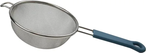 SAMMART Colador/colador de malla de acero inoxidable con mango de silicona azul acero - Tamiz redondo con aro más ancho (1, 6 pulgadas)