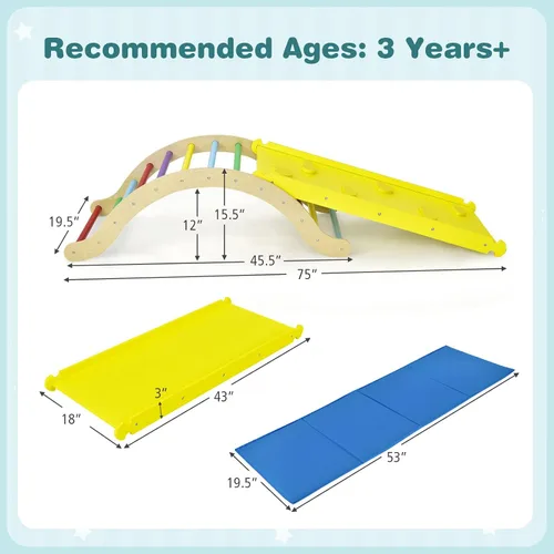 Miniatura 5 de Costzon Juguetes de escalada para niños pequeños, estructura de escalera Montessori de madera 3 en 1 con rampa de escalada en roca/acolchado, juego