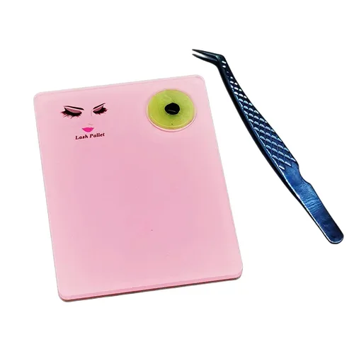 Miniatura 5 de Paleta de extensión de pestañas acrílicas 2 en 1 + juego de piedra de jade redonda, almohadilla de injerto de pestañas, bandeja de pestañas (rosa)