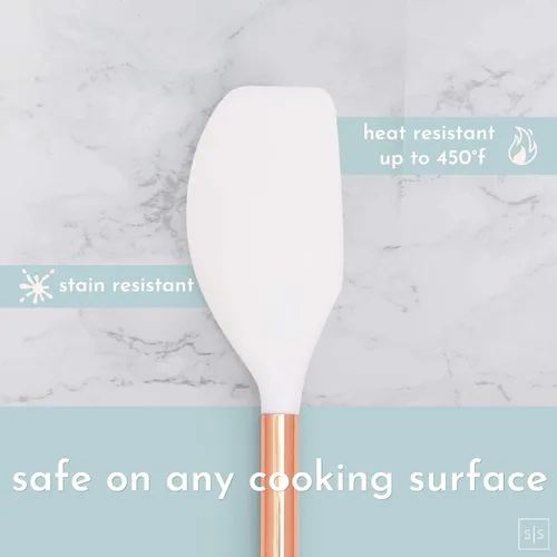 Miniatura 3 de Juego de utensilios de cocina de silicona y cobre blanco con soporte - 17 piezas de elegantes herramientas de cocina en color oro rosa para Blanco