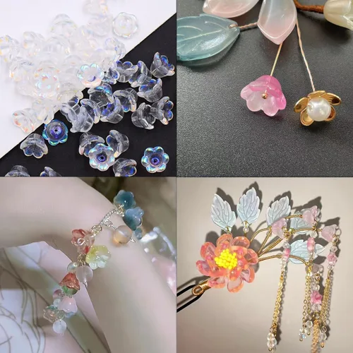 Miniatura 3 de Cuentas de flores, 140 cuentas de cristal sueltas de trompeta mixta, cuentas de vidrio sueltas de campana, cuentas espaciadoras con agujero