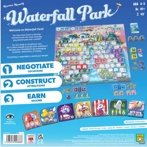 Miniatura 2 de Juego de mesa Waterfall Park: ¡construye el mejor parque de atracciones! Juego de estrategia, divertido juego familiar para niños y adultos, a