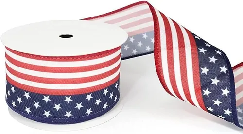 Miniatura 5 de Cintas patrióticas de bandera de Estados Unidos de 2.5 pulgadas x 10 yardas, cinta de arpillera con borde con alambre de estrellas y rayas
