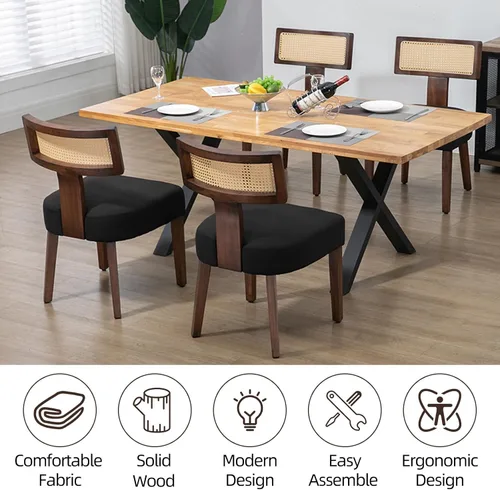 Miniatura 4 de ZJhome Juego de 2 sillas de comedor tapizadas de ratán, sillas de comedor de estilo moderno de mediados de siglo con estructura de madera dura Marco