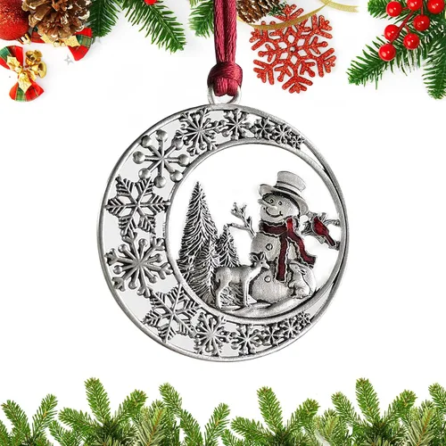 Miniatura 18 de Adornos navideños, 2024 Adorno de árbol de Navidad de peltre sólido hecho a mano de metal para colgar, artesanía DIY, coleccionables para árboles