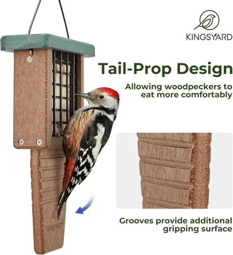 Miniatura 2 de Kingsyard Comedero de sebo de plástico reciclado, alimentador de sebo para colgar en el exterior, resistente y duradero, ideal para pájaros Verde