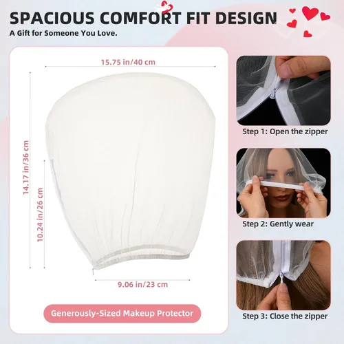 Miniatura 2 de Oversized Makeup Protector Hood, Guards Hair & Makeup While Dressing, Nylon Chiffon, Reusable, Zip Closure, Machine Washable