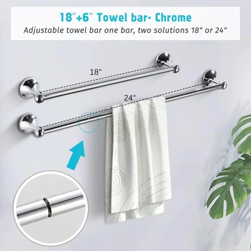 Miniatura 2 de Juego de accesorios de baño de 4 piezas (barra de toalla ajustable, anillo de toalla, soporte de papel higiénico, gancho para toalla), accesorios