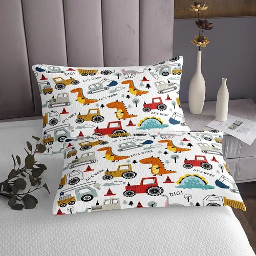 Miniatura 7 de Feelyou, juego de sábanas ajustadas con temática de construcción, niños, dinosaurios de dibujos animados, juego de ropa de cama para niños, Multi 37