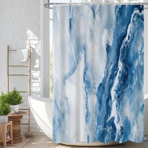 Miniatura 54 de Cortina de ducha abstracta de mármol negro gris y dorado con grietas, cortina de baño moderna ombre impresa, cortina impermeable y lavable de tela