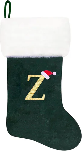 Miniatura 11 de Calcetines de Navidad bordados de 20 pulgadas con monograma, terciopelo negro con puño de felpa blanca supersuave, adornos clásicos para decoración