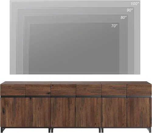 Miniatura 4 de Wampat Moderno soporte de TV para televisores de 100 pulgadas, consola central de entretenimiento 3 en 1 con estantes ajustables y base de metal