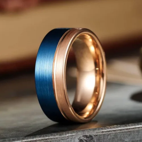Miniatura 129 de King Will Anillo de boda de carburo de tungsteno para hombre con diseño de ranura, 6/7/0.315 in de ancho, acabado cepillado/pulido para hombre