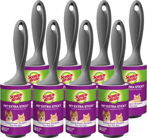 Scotch-Brite - Rodillos para pelusas súper adhesivas para mascotas, 4 rodillos, 48 hojas por rodillo, 192 hojas en total (Paquete de 2)
