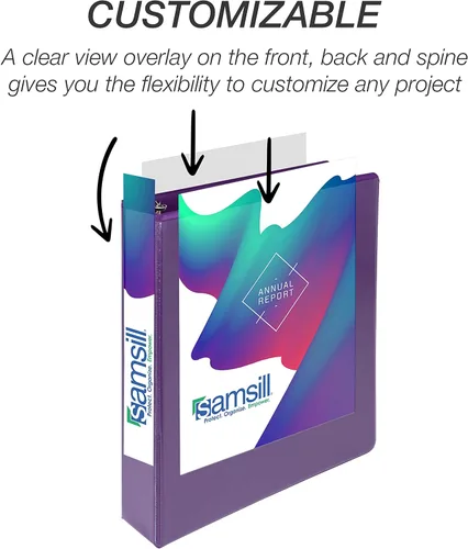 Miniatura 344 de Samsill - Carpeta duradera de 5 pulgadas, fabricada en los Estados Unidos, con anillos en D, transparente y personalizable, color blanco