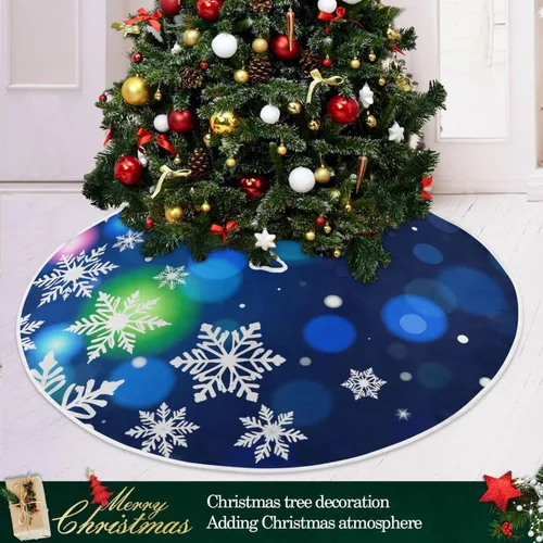 Miniatura 6 de ALAZA Decoración de falda de árbol de Navidad, pequeño adorno de falda de árbol de 35.4 pulgadas con copos de nieve azules con purpurina navideña