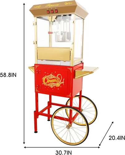 Miniatura 2 de Máquina de carrito de palomitas de maíz de 16 onzas sobre ruedas, máquina de palomitas de maíz de 850 W para 64 tazas de palomitas de maíz por lote