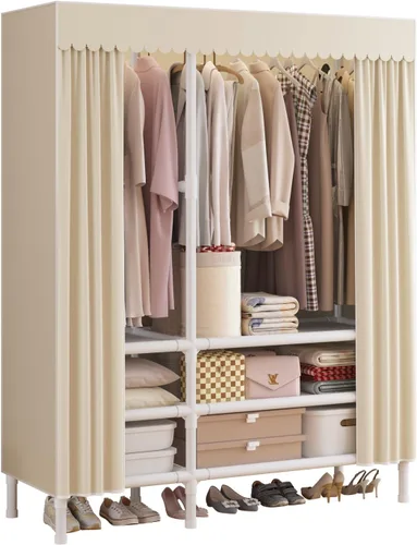 Miniatura 13 de Armarios portátiles para colgar ropa, perchero con funda, armario portátil con 1 varillas para colgar, 2 estantes de almacenamiento, 27.5 pulgadas