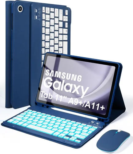 Miniatura 12 de LAMA Funda con teclado para Samsung Galaxy de 11 pulgadas Tab A9 Plus 2023/Tab A11 Plus 2025 con ratón, retroiluminación de 7 colores, funda