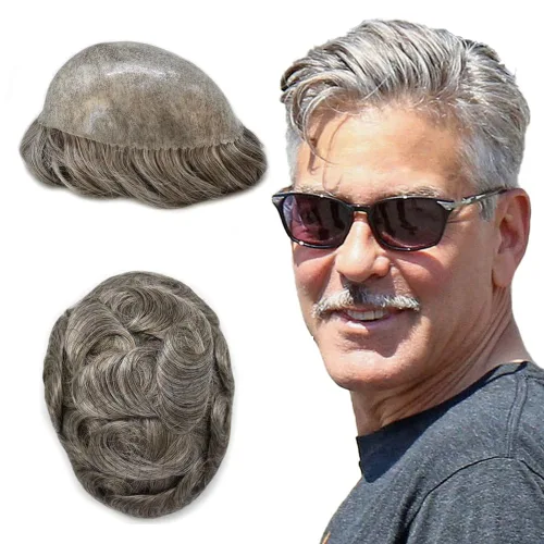 Miniatura 28 de Toupee - Sistema de reemplazo de cabello humano para hombre, 0.004 in, inyectado, piel de polietileno, piezas de pelo para hombre, 6 x 8 pulgadas